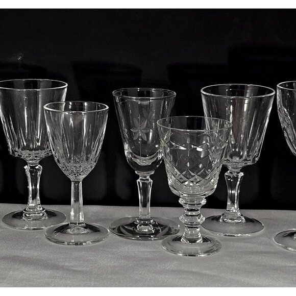 6 Mismatched Vintage Cocktail Glasses Etched Floral romantic dinner drinks party - Picture 5 of 10